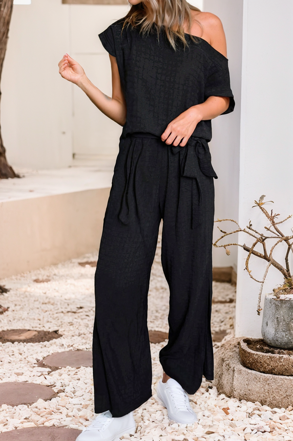 Checkered Mesh One Shoulder Short Sleeve Jumpsuit-Always A Bargain