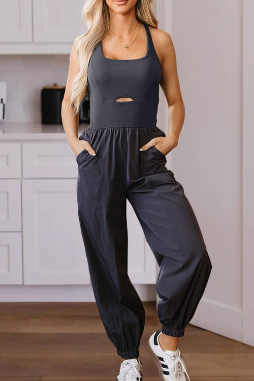 Back Crossed Straps Hollow Out Jogger Jumpsuit-Always A Bargain