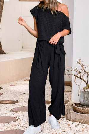 Checkered Mesh One Shoulder Short Sleeve Jumpsuit-Always A Bargain