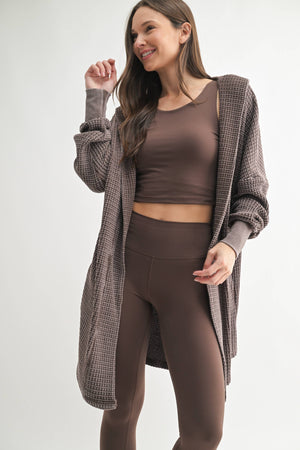 Chunky Waffle Mineral Wash Hooded Open Cardigan-Always A Bargain