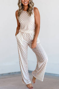 Texture Checkered Print 2pcs Tank and Pants Set