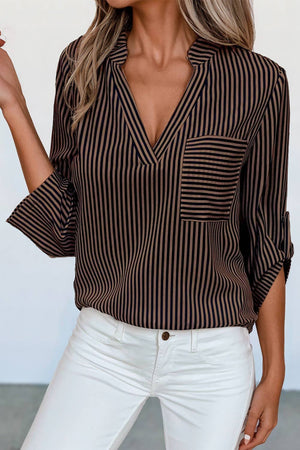 Classic Stripe V Neck Chest Pocket Shirt | S-XL-Always A Bargain