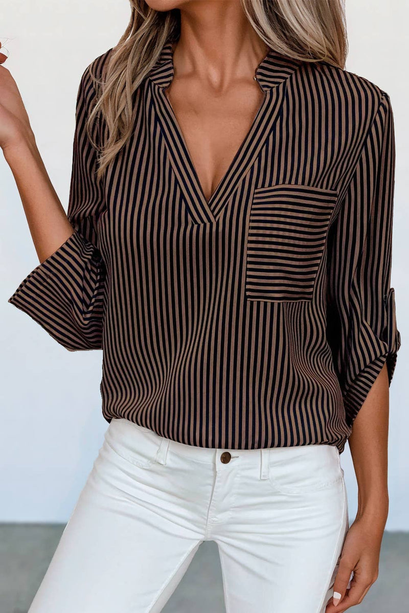Classic Stripe V Neck Chest Pocket Shirt | S-XL-Always A Bargain