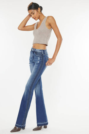 Kan Can USA - OPEN PACK SIDE PANEL HIGH RISE FLARE JEANS-KC9326D-Always A Bargain