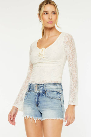 Kan Can USA - HIGH WAIST TRIPLE WAISTBAND DENIM SHORTS-KC6325M-N-Always A Bargain