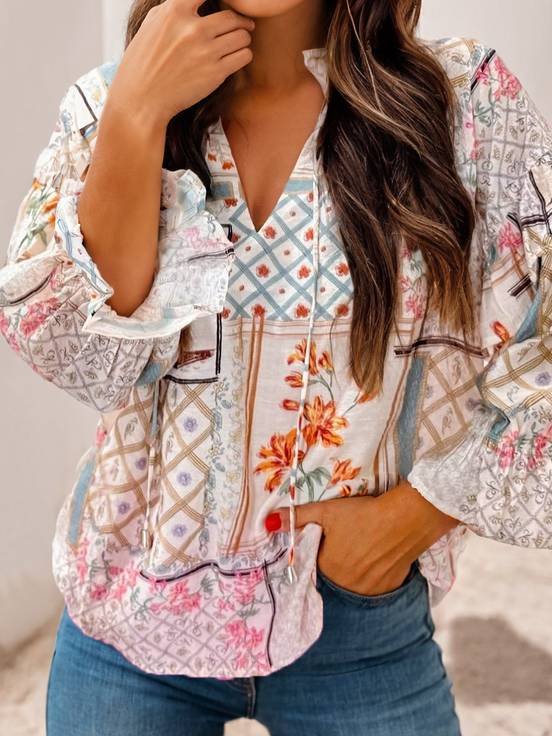 Patch Floral Ruffle Sleeve Blouse-Always A Bargain