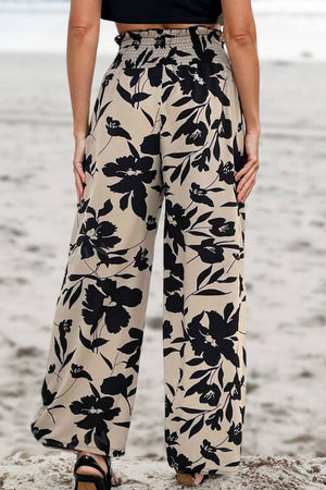 Black Floral Print Smocked High Waist Wide Leg Pants | S-XL-Always A Bargain
