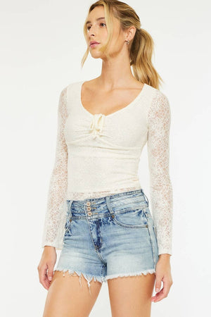 Kan Can USA - HIGH WAIST TRIPLE WAISTBAND DENIM SHORTS-KC6325M-N-Always A Bargain