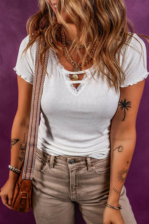 Lace V Neckline Ribbed Slim Fit T Shirt-Always A Bargain